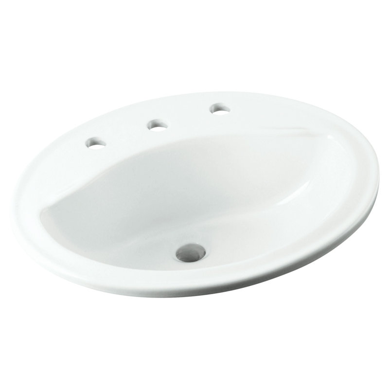 Sanibel Ceramic Circular Drop-In Bathroom Sink with Overflow, White