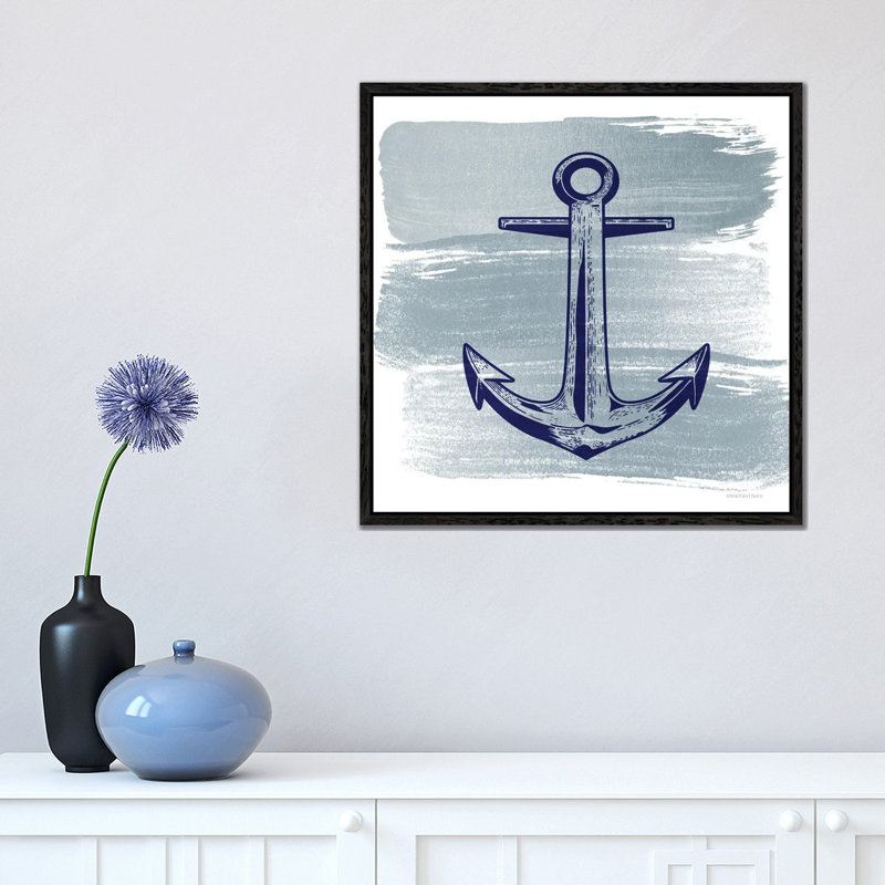 Brushed Midnight Blue Anchor by Bluebird Barn - Print on Canvas, Black Floater Frame, 45.72 cm H x 45.72 cm W