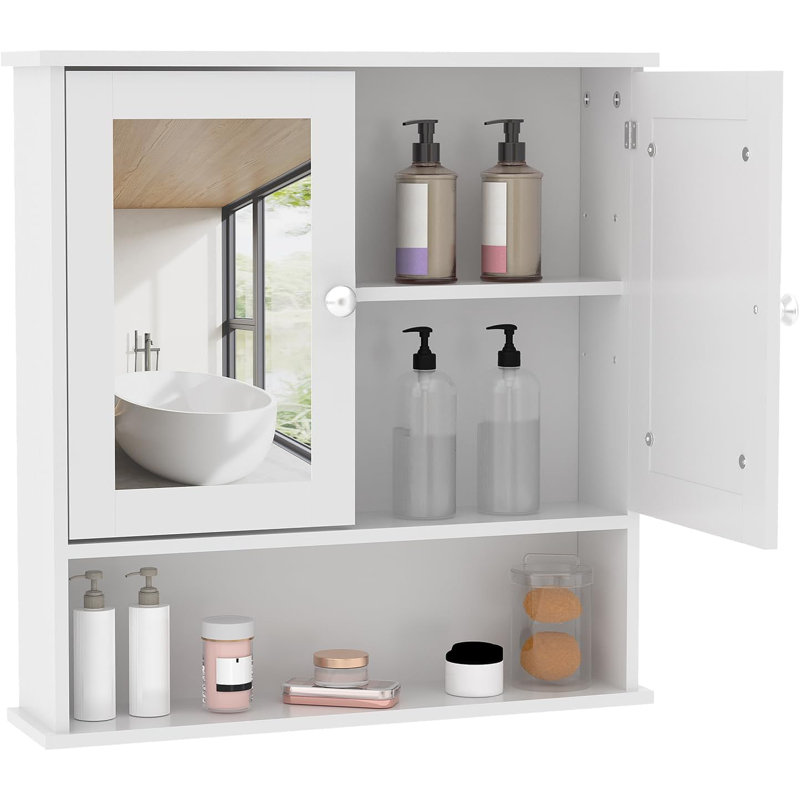 Armoire à pharmacie murale à miroir, rangement au-dessus de la toilette 22,2 po avec tablette réglable, Blanc