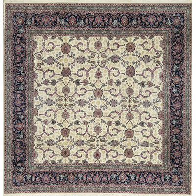 Hand-Knotted High-Quality Ivory and Navy Square Area Rug