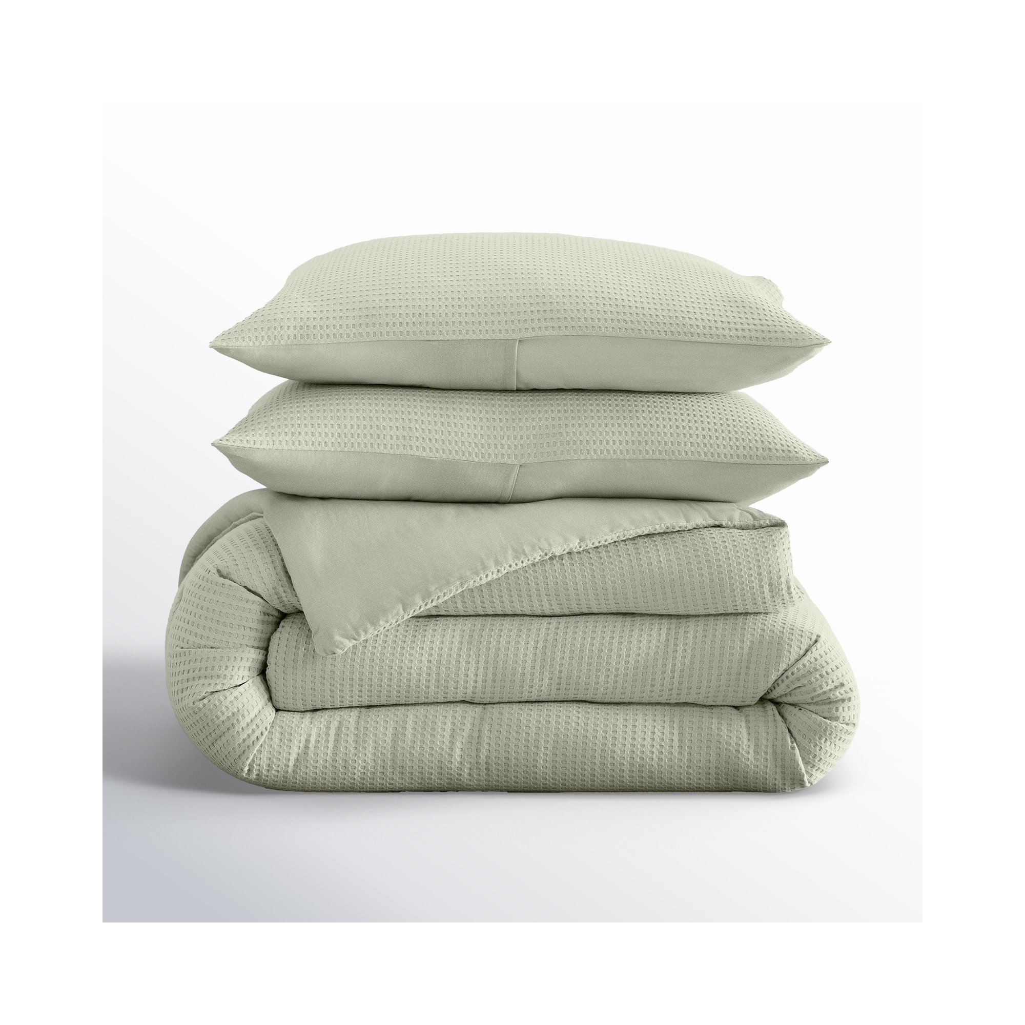 Felix Cotton Waffle Comforter Set, Sage, Full / Queen Comforter + 2 Standard Shams
