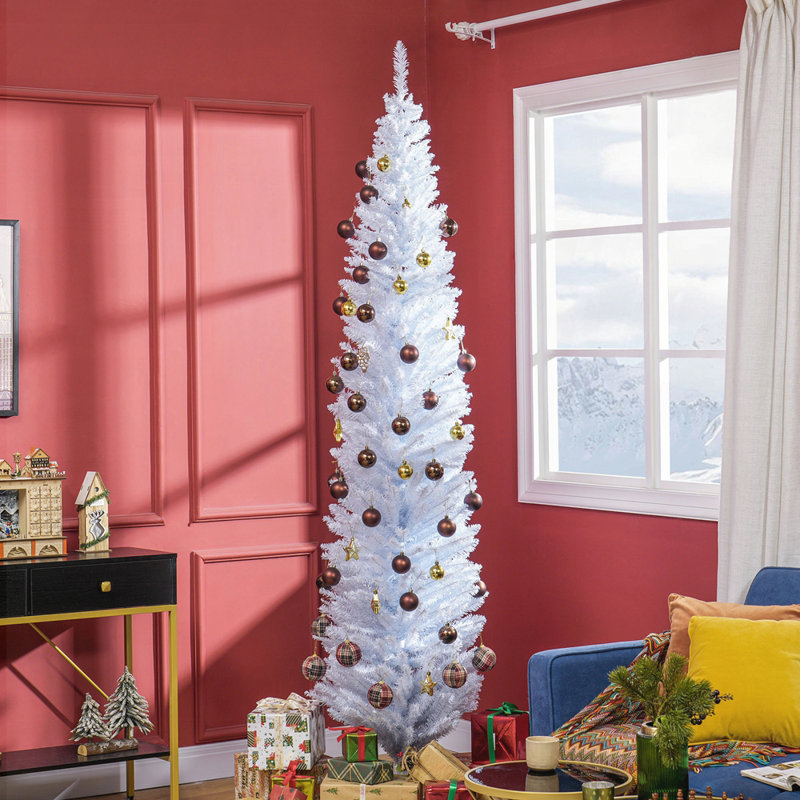 Arbre de Noël 8 pi avec 6 6 extrémités de branches réalistes et un support en plastique durable, facile à assembler et à ranger, idéal pour les espaces compacts