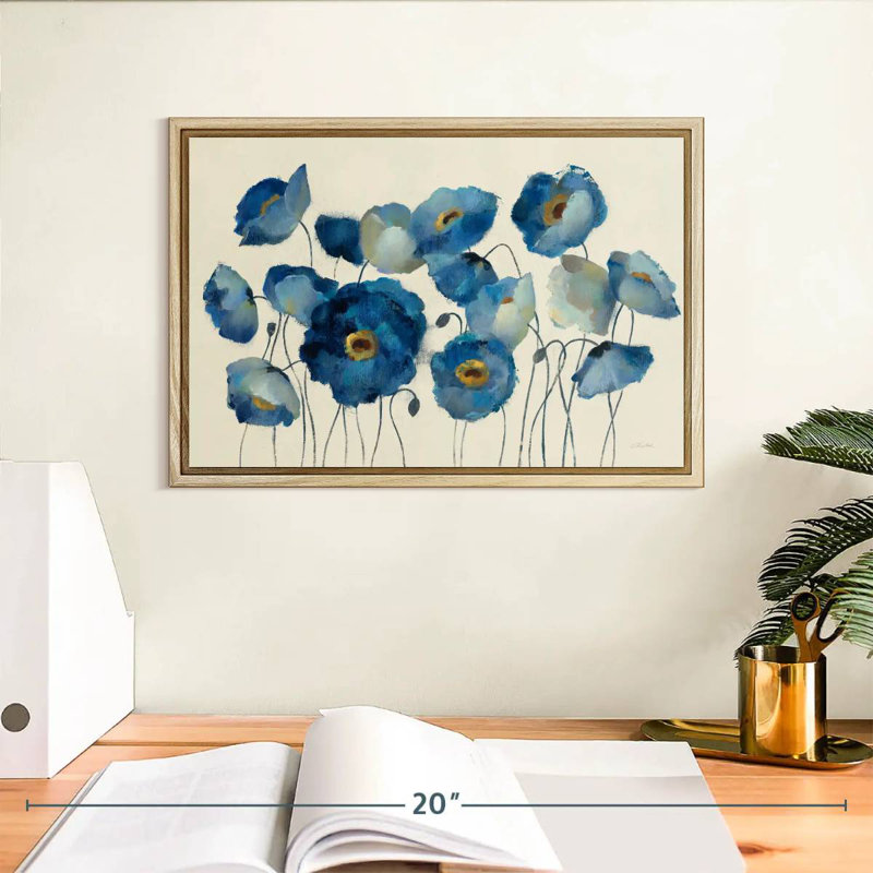 Aigue-marine floral sur crème, Cadre flottant en bois naturel, 13 po x 9 po