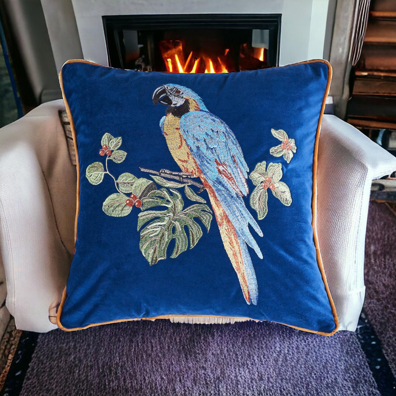 Housse de coussin réversible en velours brodé, Bleu