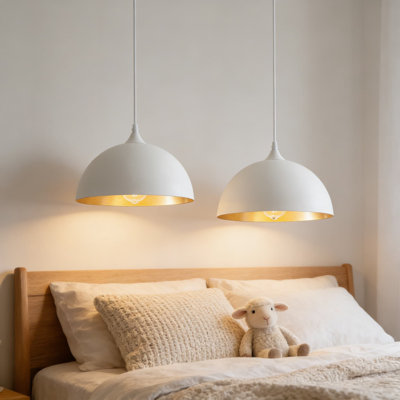 Ensemble de 2 luminaires suspendus Modern Dome, 11,8 pouces, blanc et doré, pour îlot de cuisine, décor de salle à manger, de vestibule et de maison de campagne