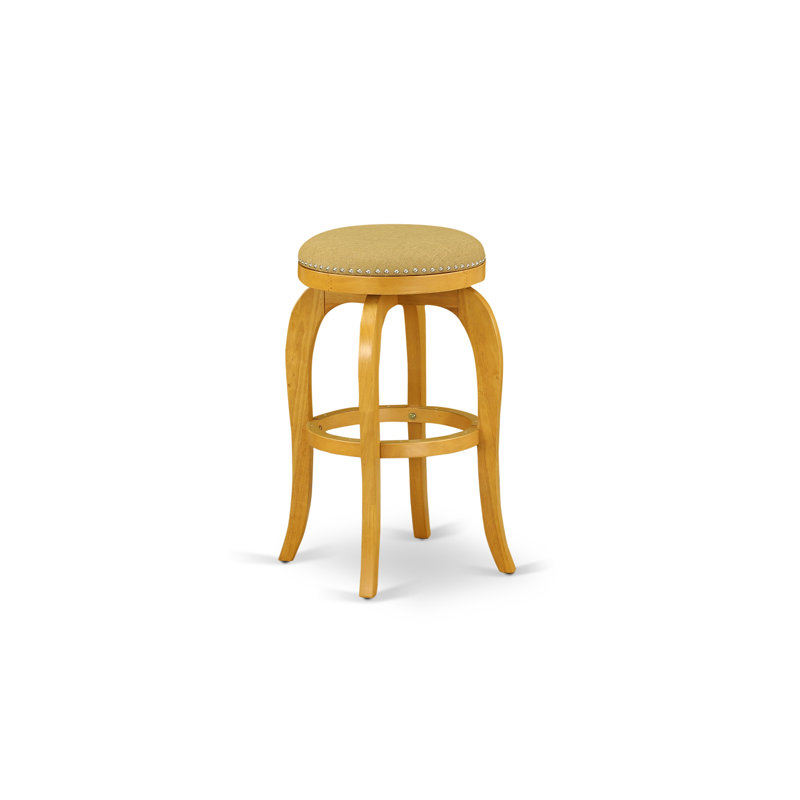 Elzada Height Barstool - Round Shape Vegas Gold PU Leather Upholstered Backless Stools, set of 1, Oak