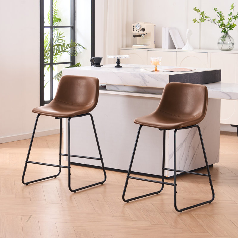 Tabourets de bar modernes en cuir synthétique avec siège rembourré et siège d'îlot de cuisine à hauteur de comptoir, ensemble de 2