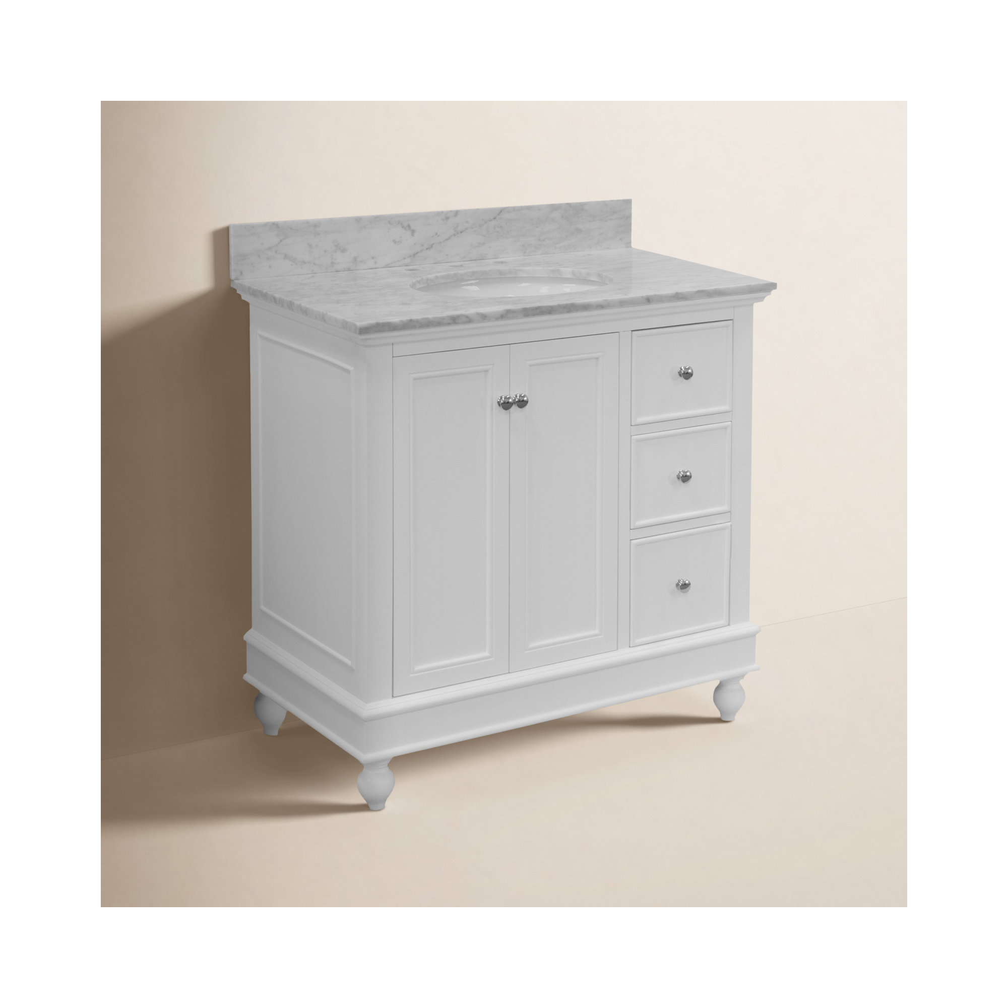 Ferdinand 36'' Single Bathroom Vanity, Carrara Marble, White