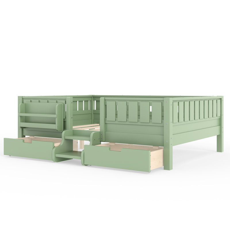 Double avec bibliothèque et tiroirs de rangement intégrés, conception d'escalier de sécurité et rails de sécurité de haute qualité, vert avocat