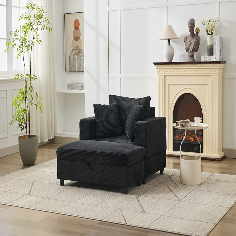 Sofa Bed with Ottoman (Black), Black