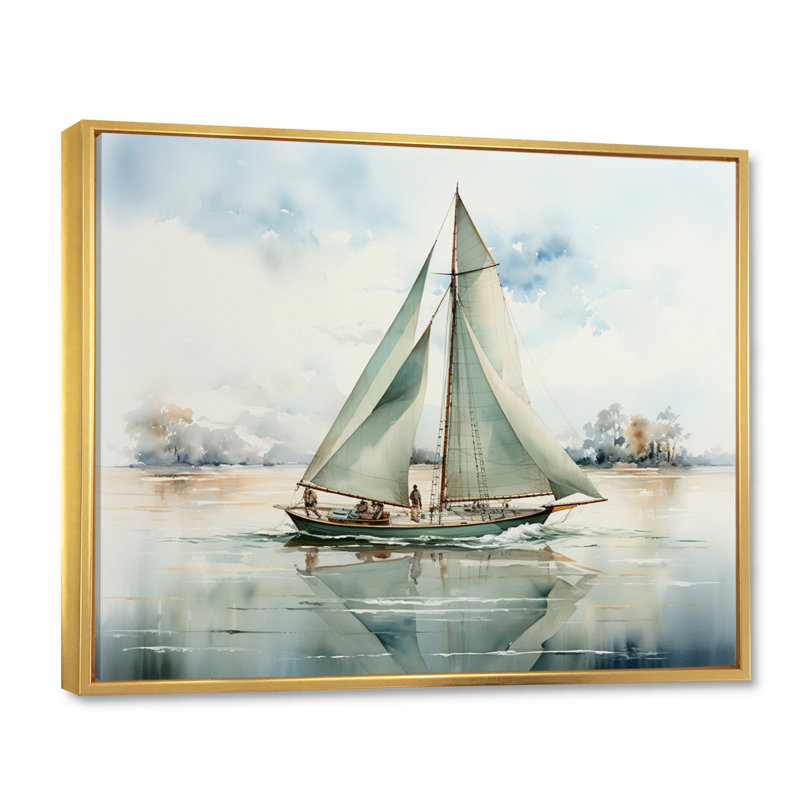 Mininmalisme voilier solitude II - décoration murale nautique et plage, H 24 po x l 32 po x P 1 po, Cadre flottant doré