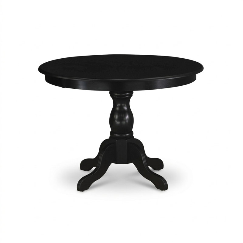 Wire Brushed Black Dark Gotham Grey Rubberwood Linen Fabric Round 3 Piece Dining Set Button Tufted Anti Slipping Protectors