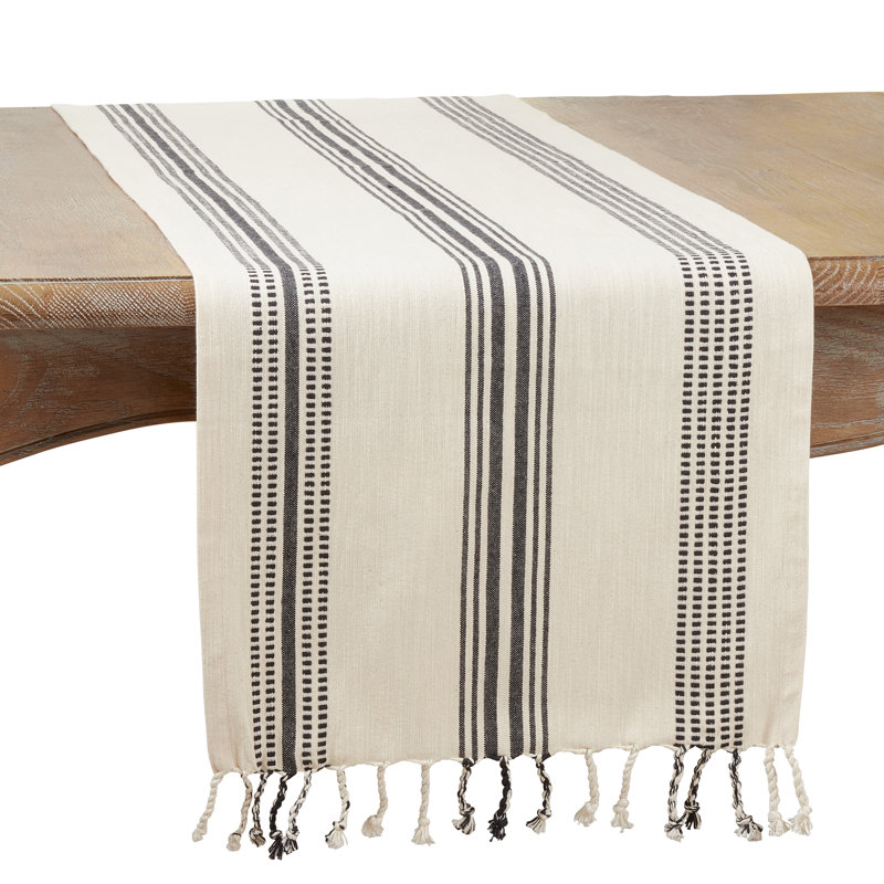 Croetter Striped 100% Cotton Table Runner, Black, 16" W x 72" L