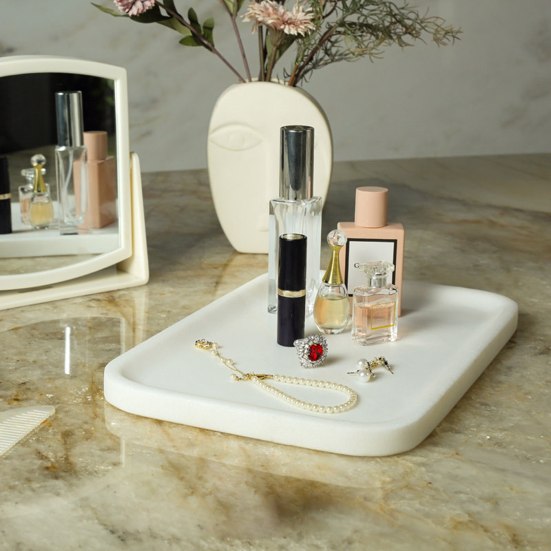 Guein Rectangle Natural Marble Tray,Oriental Calacatta
