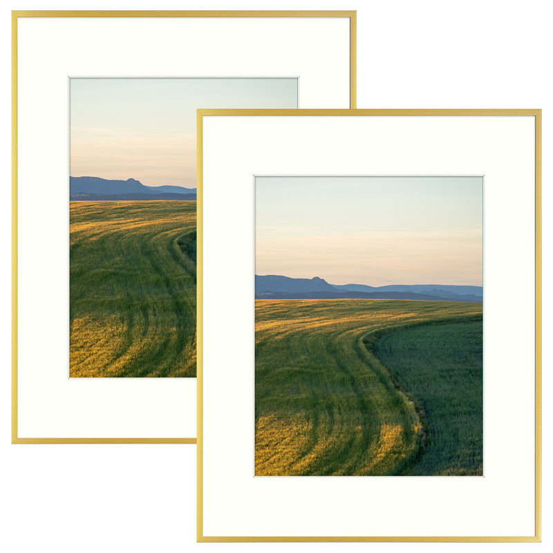 Cadre photo en métal avec passe-partout - Basics by Wayfair ™, 16 po x 20 po emmêlé à 11 po x 14 po, Or