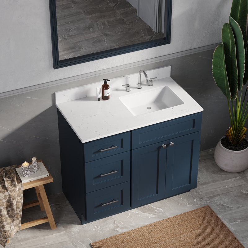Meuble-lavabo simple avec plateau en quartz Disar, Oui, Bleu