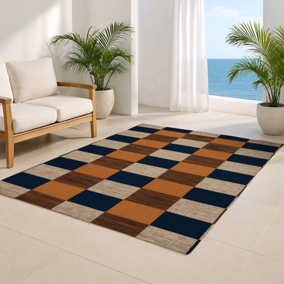 Tapis d'intérieur et d'extérieur à carreaux brun