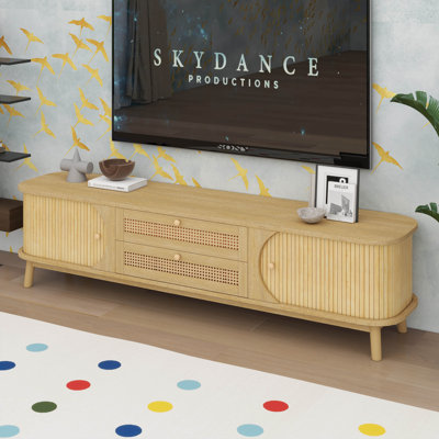 Rattan TV Stand For Tvs Up To 75", Entertainment Center With Solid Wood Legs by Bay Isle Home