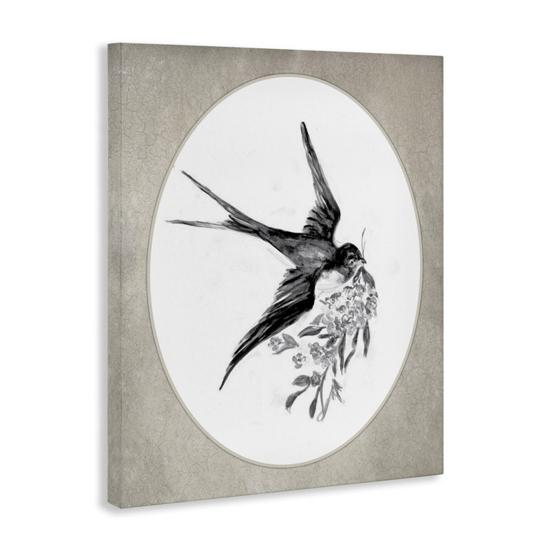 Tableau sur toile « Oiseau en vol et motifs botaniques », création de Lettered and Lined, 20" H x 16" W