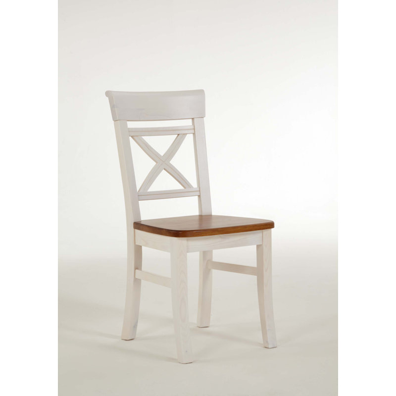 Pols 46cm H Solid Wood Cross Back Side Chair, Stained and varnished white/Amber
