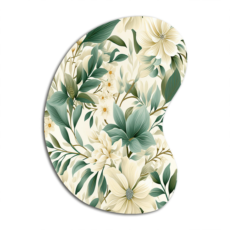 Agathe - décoration murale asymétrique florale en métal, reproduction d'art en forme unique verte, H 31 po x l 22 po