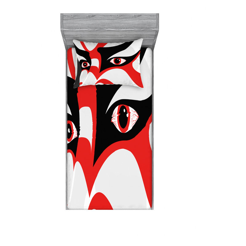 Ensemble de literie à yeux kabukis japanese, Ensemble de draps pour lit simple TG avec drap-hou