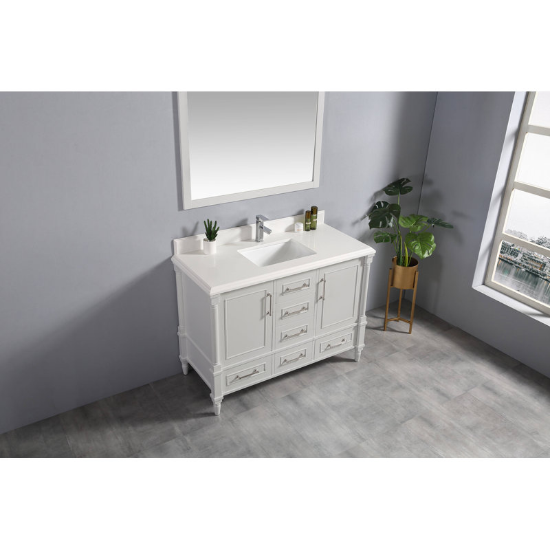 Ensemble de meuble-lavabo simple 42 po Flavell, Blanc biseauté, Gris Coventry