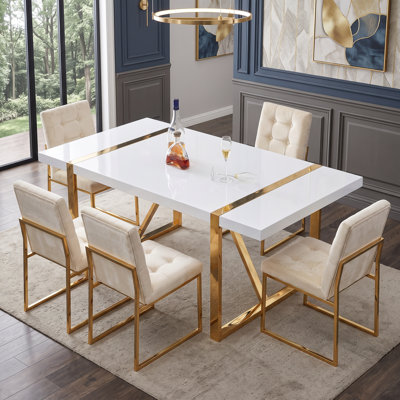 71" Modern Glam High-Gloss Rectangular Dining Table