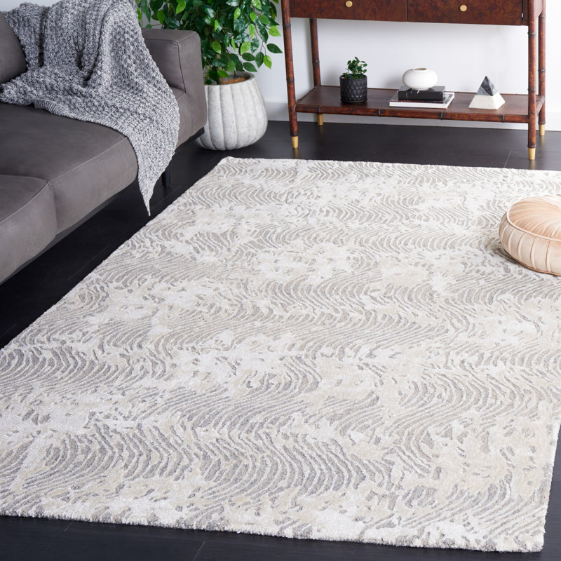 Tapis gris clair / ivoire en coton et viscose Glamour, Rectangle 8 pi x 10 pi