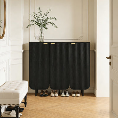 22 Pair Modern Fluted Shoe Cabinet with Adjustable Shelves