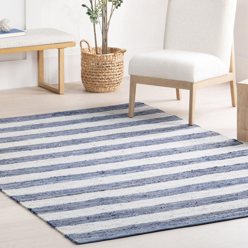 Home Conservatory Striped Rag Handwoven Cotton Area Rug, Rectangle 5' x 8'