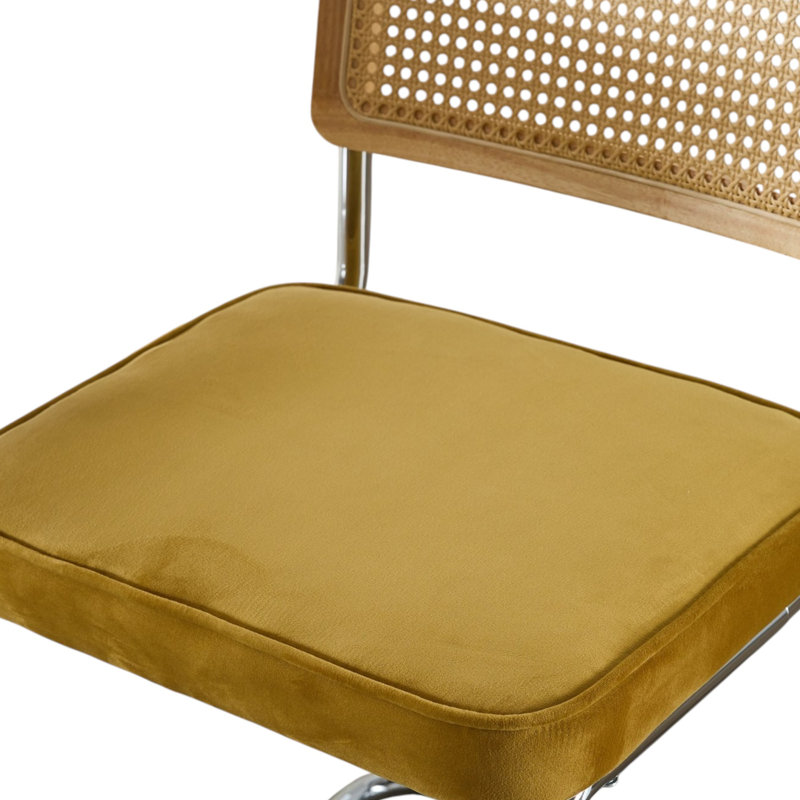 Crumley Upholstered Side Chair With Cane Rattan Back And Steel Frame, Yellow, 2