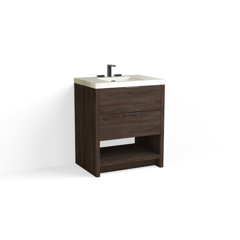 Vue 30" W Freestanding Single Bathroom Vanity, Ashlin, Glossy White/8" Widespread, Matte Black