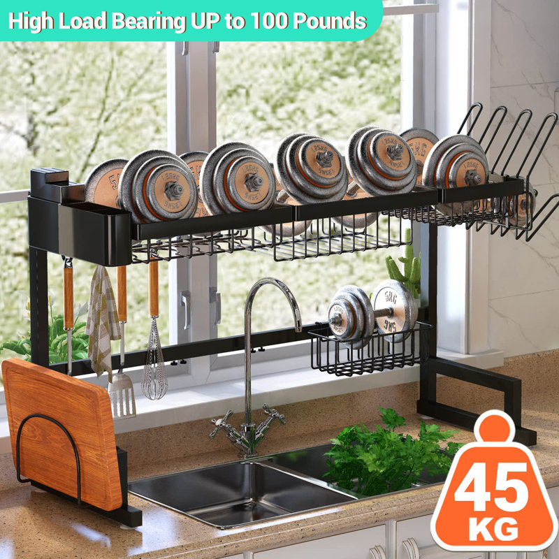 Over The Sink Drying Rack (Expandable Dimension) Snap-On Design 2 Tier Large Dish Rack Kitchen Count Organization and Storage