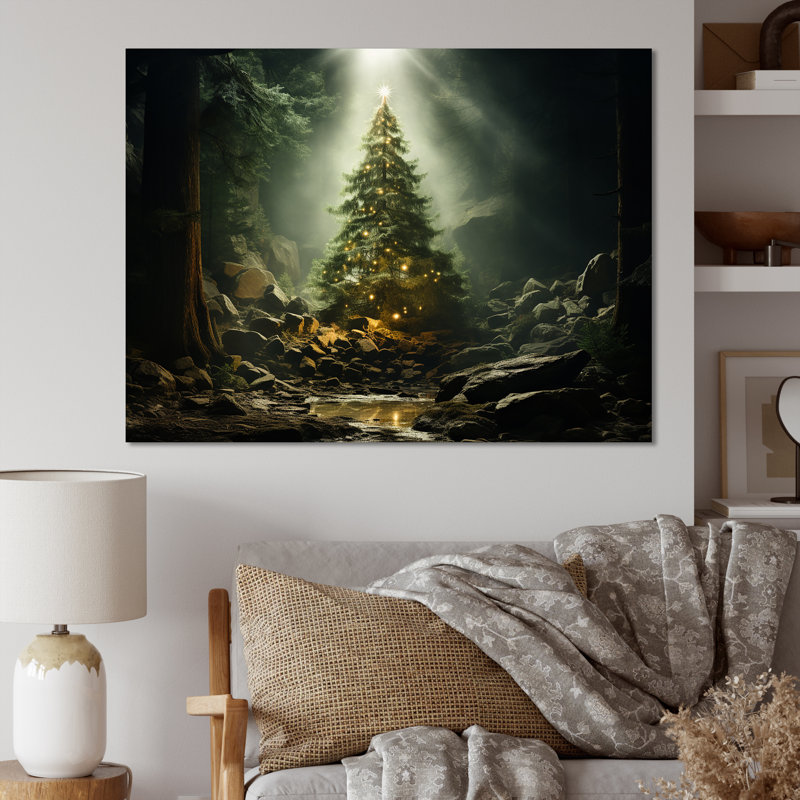 Arbre de Noël vert magique - décoration murale paysage d'hiver, Toile tendue, H 16 po x l 32 po x P 1 po