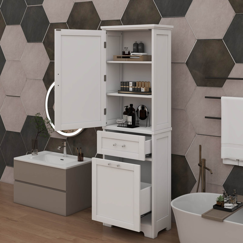 Armoire de rangement autoportante avec deux tiroirs de différentes tailles et tablette peinte, Blanc