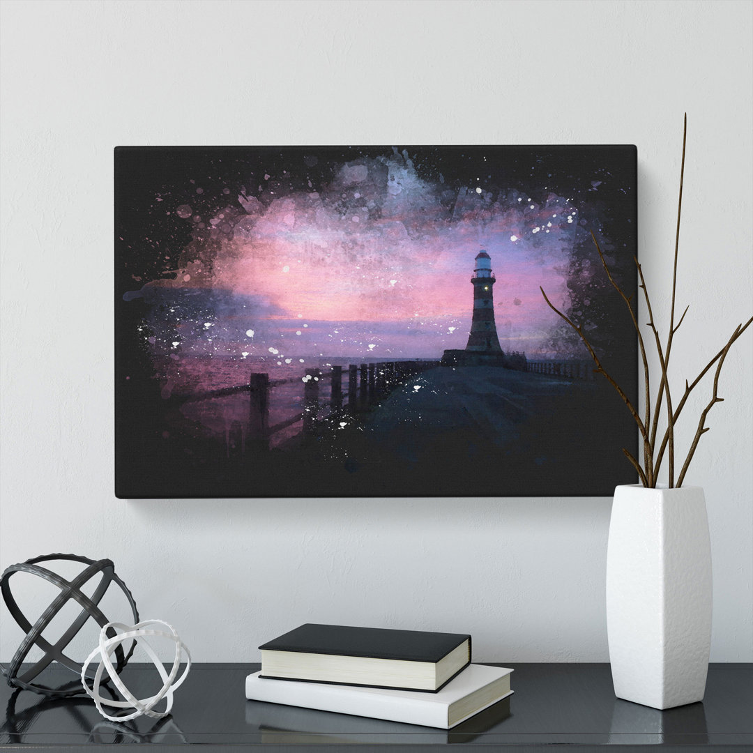 Lighthouse At Sunset - Wrapped Canvas Print