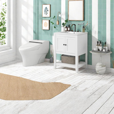 Les meubles-lavabos (doivent inclure le meuble-lavabo et le lavabo) avec rangement, salle de bain moderne en bois blanc 24 po