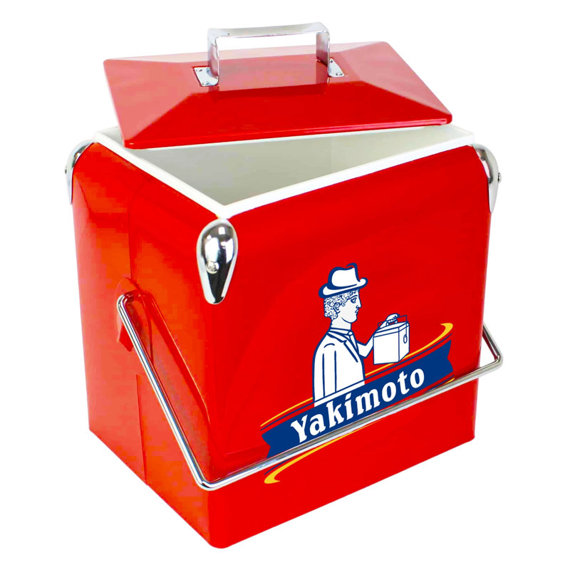 Glacière en métal de style rétro Yakimoto 13L - Glacière rétro avec ouvre-bouteille intégré | Glacière de voyage portative isotherme robuste pour pique-nique, camping et transats - rouge