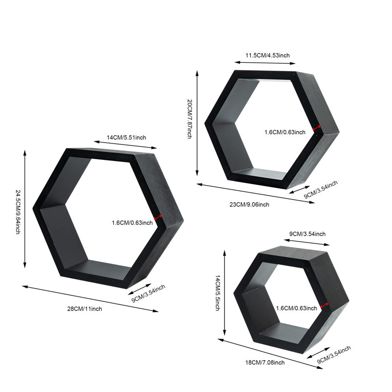 Lashundra 3 Piece Hexagon Floating Shelf