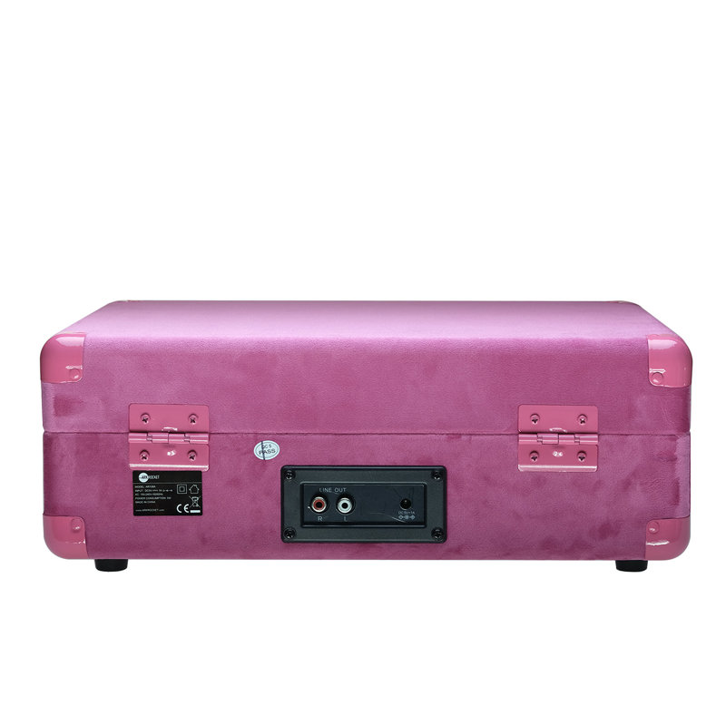 Arkrocket Curiosity Bluetooth Turntable Retro Suitcase 3-Speed Record Player with Built-in Speakers, Hot Pink