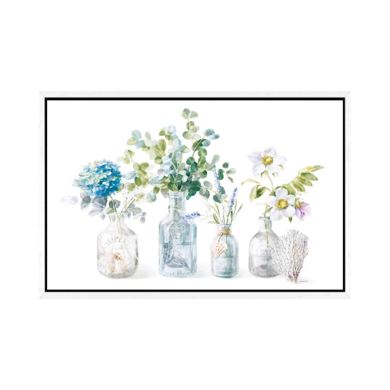 Beach Flowers I by Danhui Nai - Painting on Canvas, White Framed Canvas, 101.6 cm H x 66.04 cm W