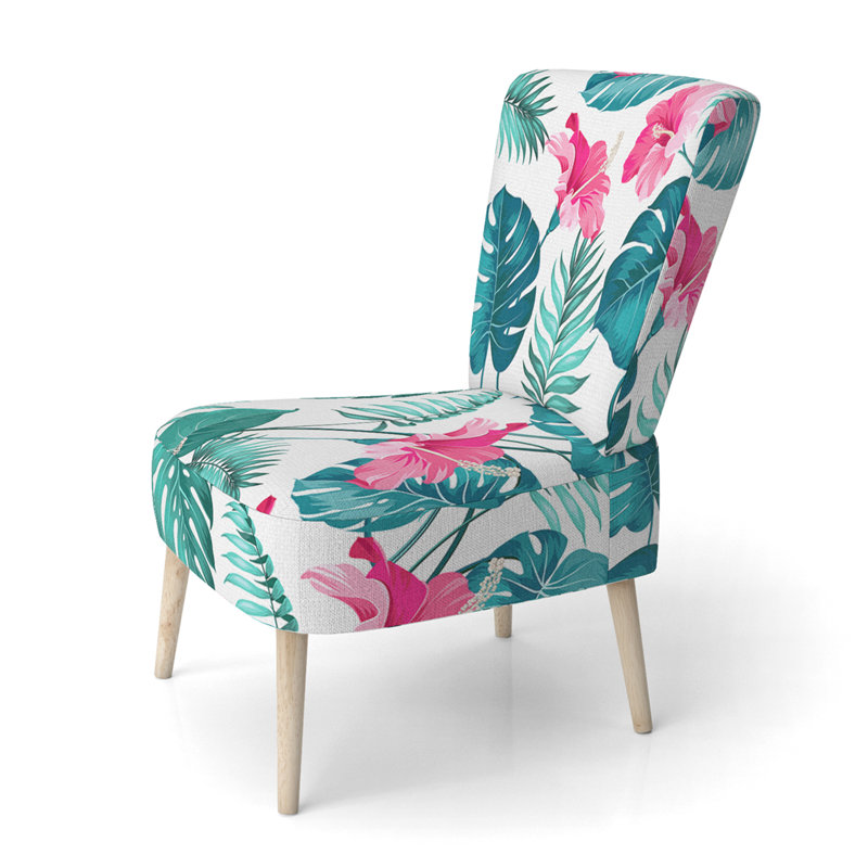 Accent Chair, Beige Floral Pattern Upholstered Decor - Beige Floral Pattern II, Pink/Blue