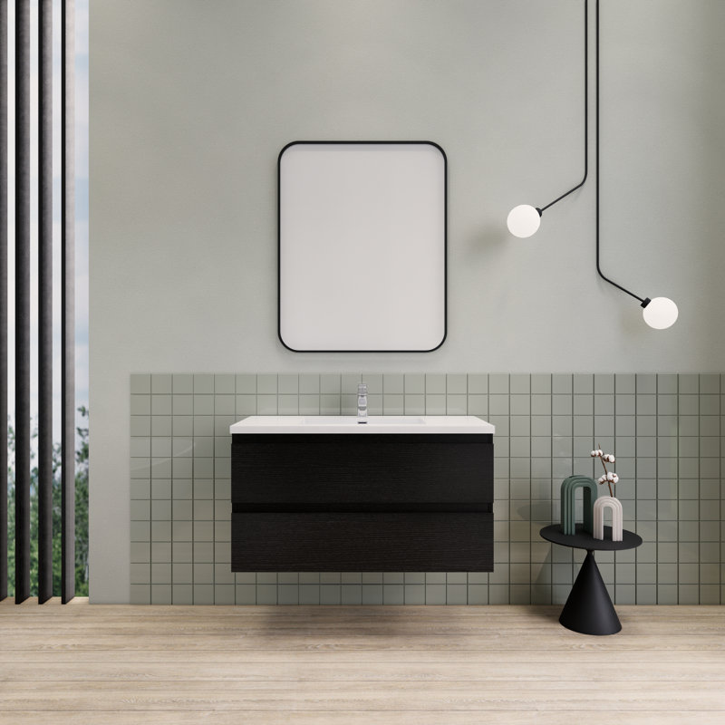 Alnwick 41.75'' Single Bathroom Vanity with Resin Top, Rich Black Oak