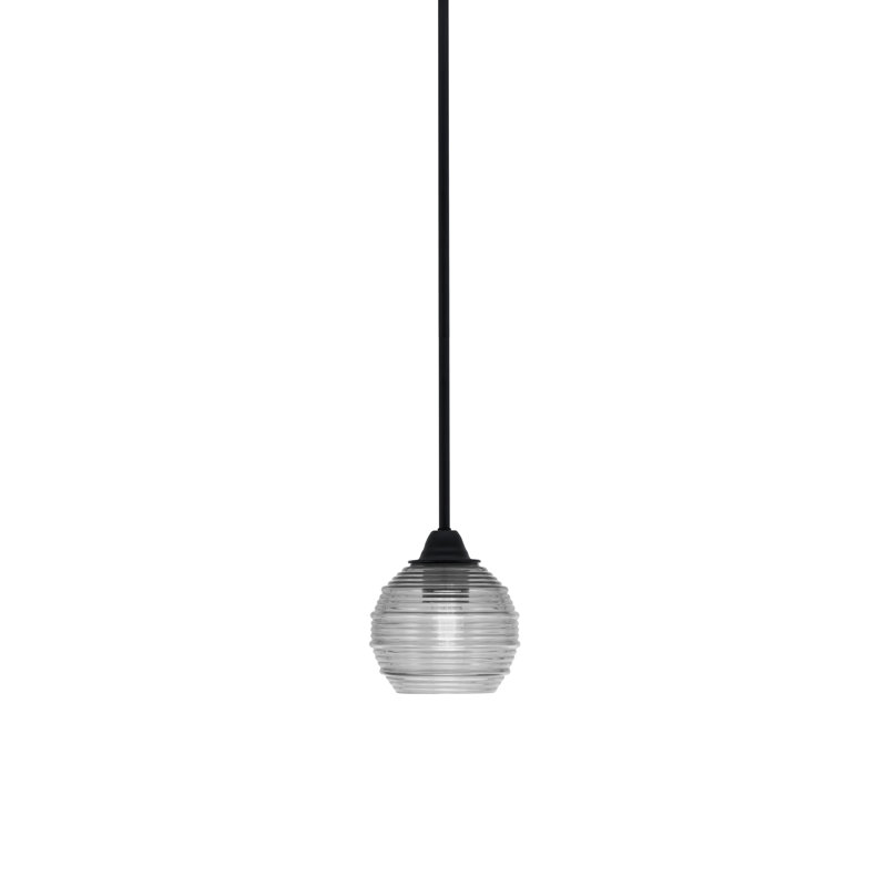 Paramount Stem Hung Pendant Shown In Matte Black Finish With 6" Clear Ribbed Glass