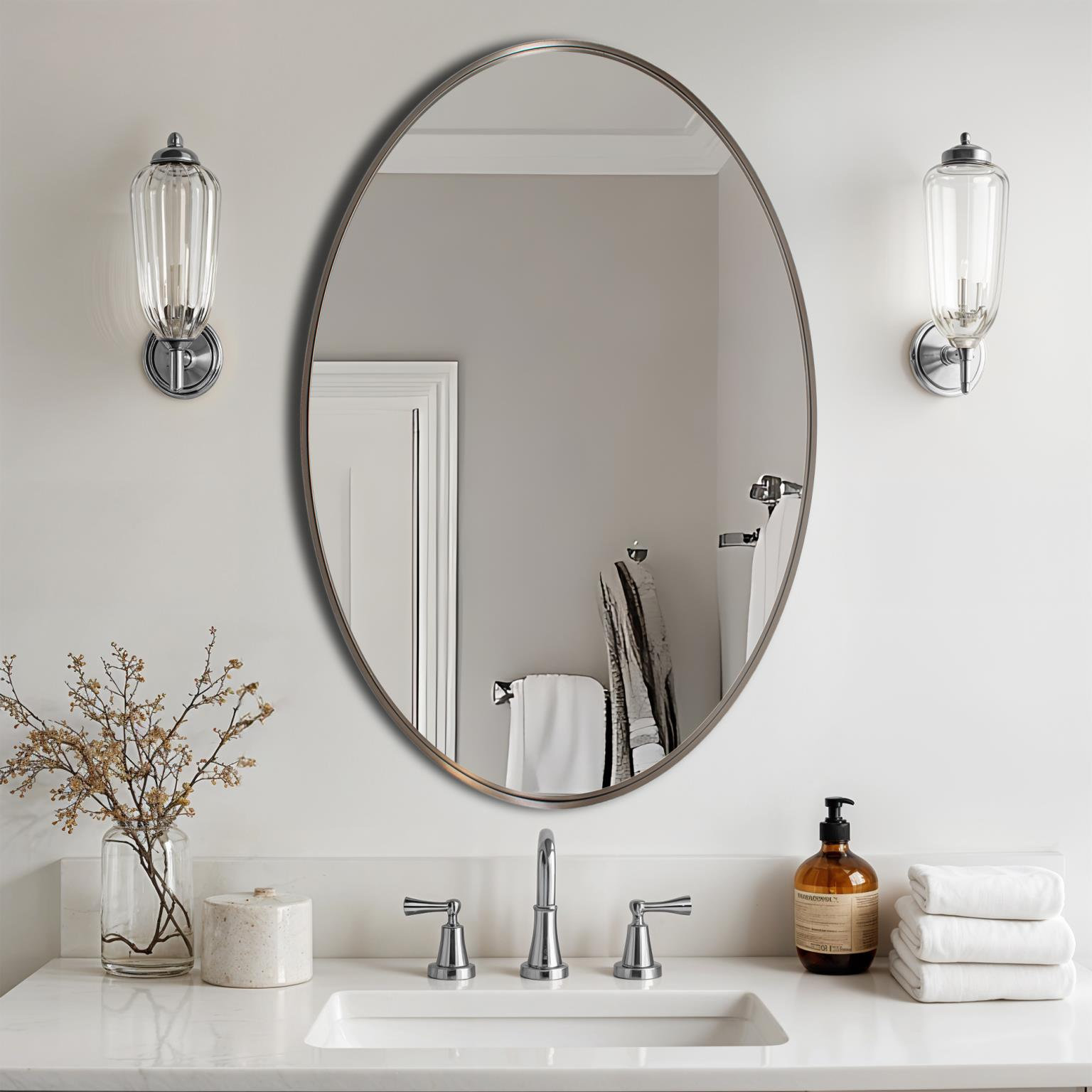 24" Oval Accent Mirror,  Brown