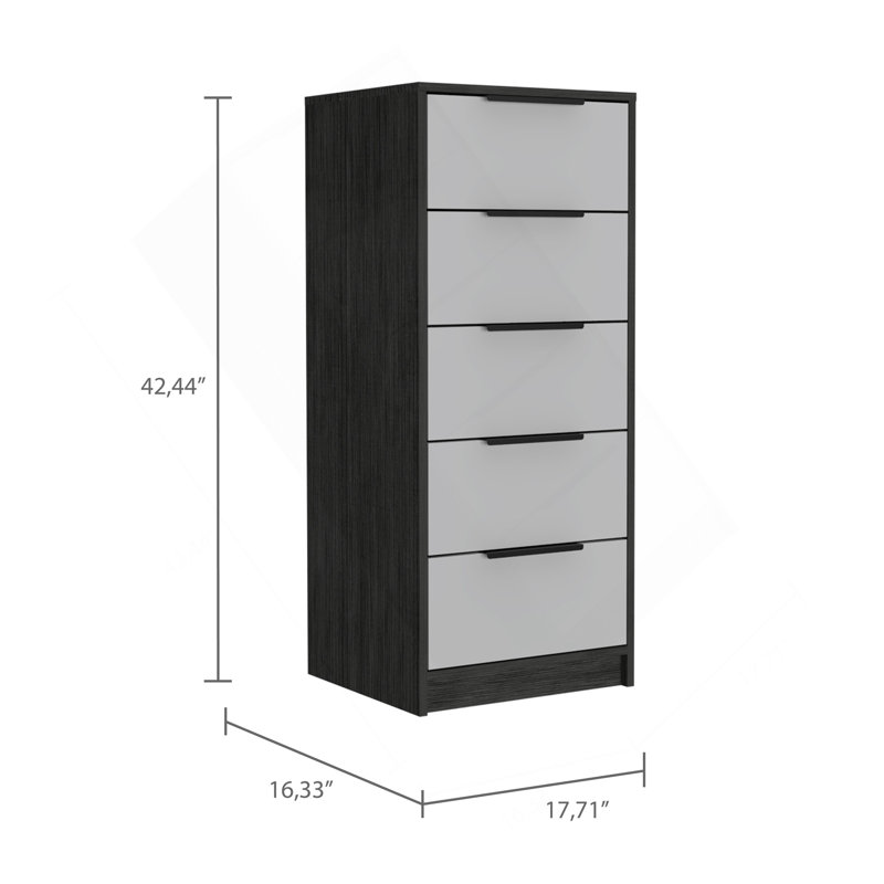 Commode verticale 5 tiroirs Kaia, chêne Smokey / blanc
