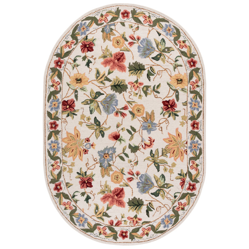 Tapis floral en laine crocheté à la main Chelsea, Oval 6 pi x 9 pi