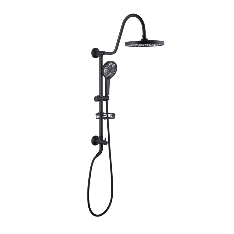 10" Exposed Shower System 8 Inch Rainfall Shower Head 3 Functions, Wall Mounted Bathroom Shower Set with Shower Shelf with Rough-in Valve