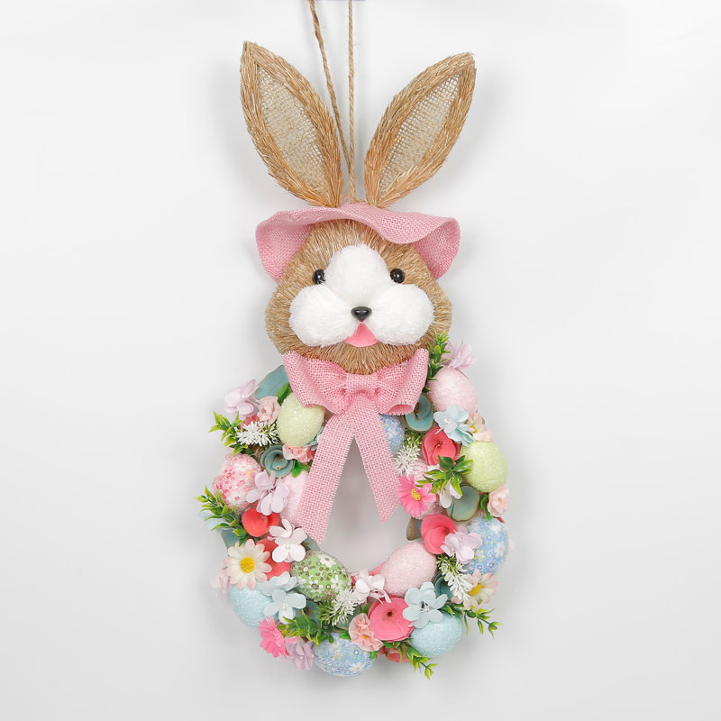 Ansuma 21 Inch High Artificial Colorful Eggs Easter Wreath for Front Door Wall Window, Pink